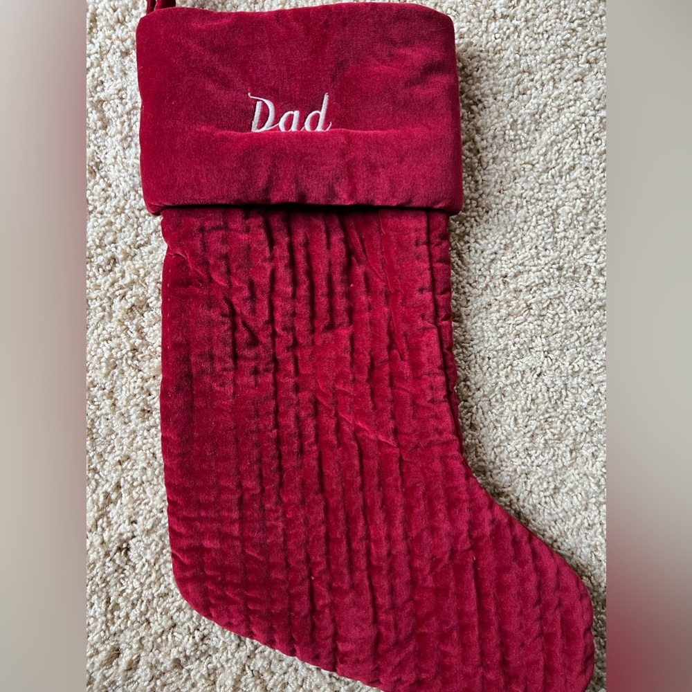 New POTTERY BARN Channel Quilted Velvet Christmas Red Medium Stocking *Dad
